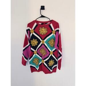 Vintage Carlisle Sport 90s Celestial Sun Embroidered KnitCrewneck Sweater-Size M